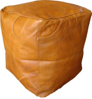 Tan Leather Cube Footstool - Large