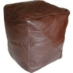 Brown Leather Cube Footstool